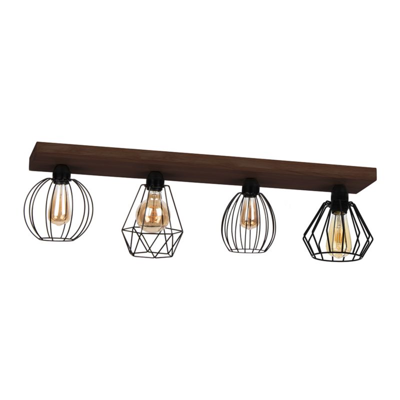 Drewniana Lampa Sufitowa SPOT Light  4xE27 Max.60W Drewno Sosnowe Orzechowe FSC z Czarnym Kloszem, 1 szt.