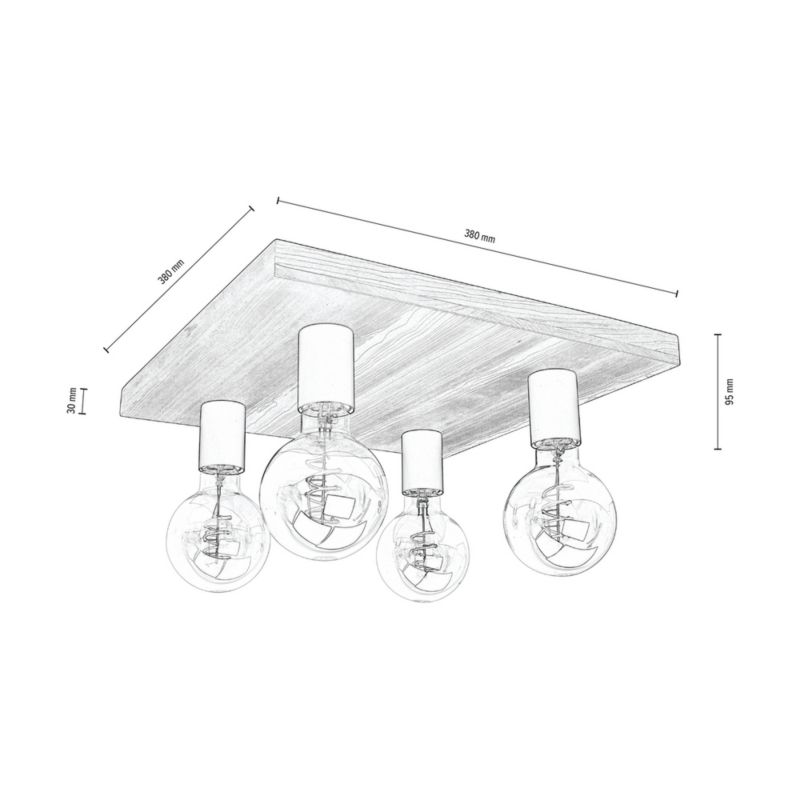 Drewniana Lampa Sufitowa SPOT Light  4xE27 Max.60W Sosna Bejcowana Orzechowa FSC, Polski Producent, 1 szt.