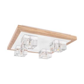 Drewniana Lampa Sufitowa SPOT Light  4xG4 2,5W Dąb Olejowany FSC z Akcentem Bieli, Transparentne Szklane Klosze, 1 szt.