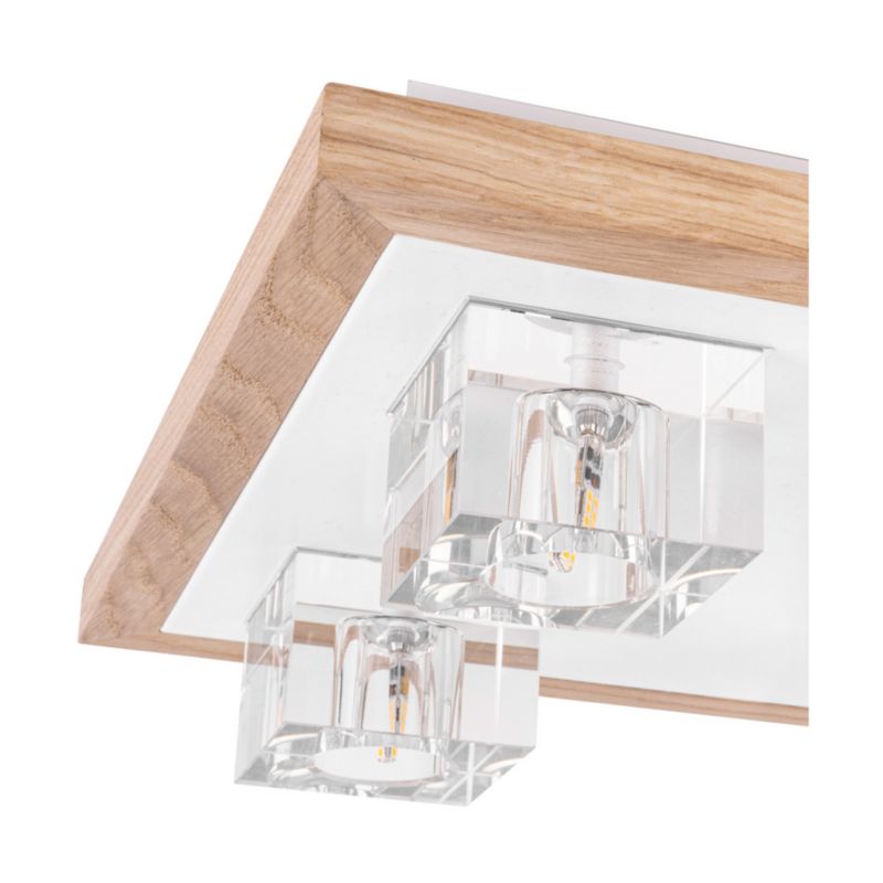 Drewniana Lampa Sufitowa SPOT Light  4xG4 2,5W Dąb Olejowany FSC z Akcentem Bieli, Transparentne Szklane Klosze, 1 szt.