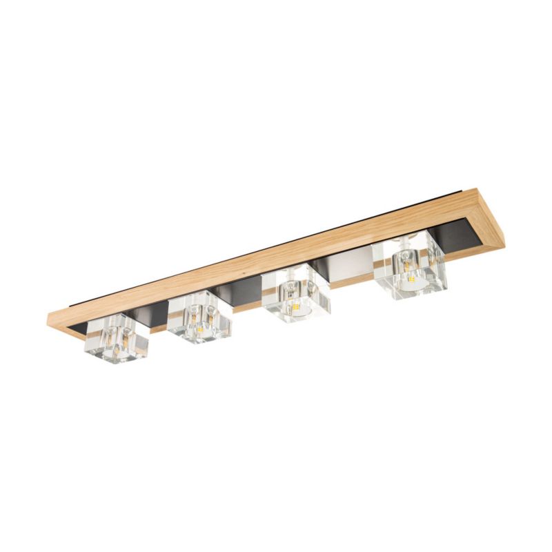 Drewniana Lampa Sufitowa SPOT Light  4xG4 2,5W Dąb Olejowany FSC z Akcentem Czerni i Transparentnego Szkła, 1 szt.