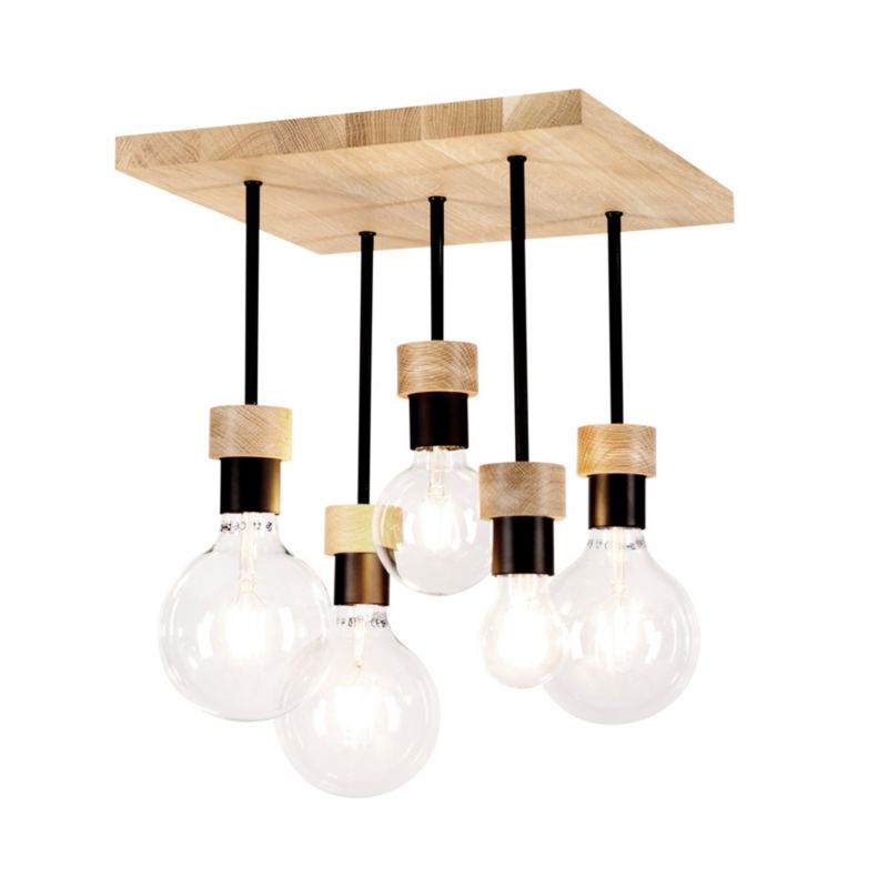 Drewniana Lampa Sufitowa SPOT Light 5xE27 Max.40W Dąb Olejowany FSC, Czarny Metal, 1 szt.