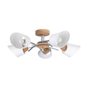 Drewniana Lampa Sufitowa SPOT Light  5xE27 Max.40W Dąb Olejowany FSC z Białą Tkaniną, Polski Producent, 1 szt.