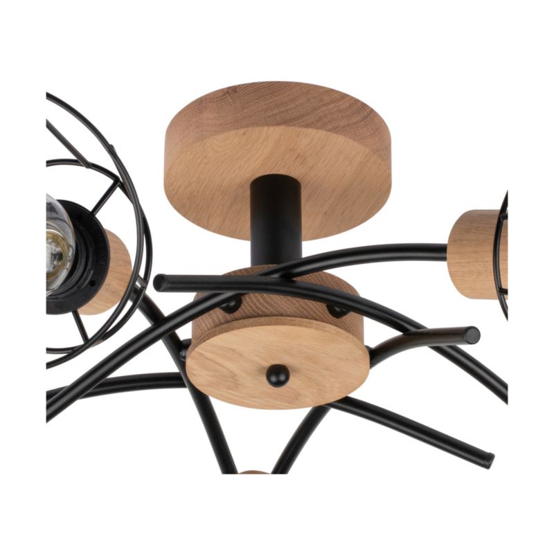 Drewniana Lampa Sufitowa SPOT Light  5xE27 Max.40W Dąb Olejowany FSC z Detalem Czerni, Polski Producent, 1 szt.