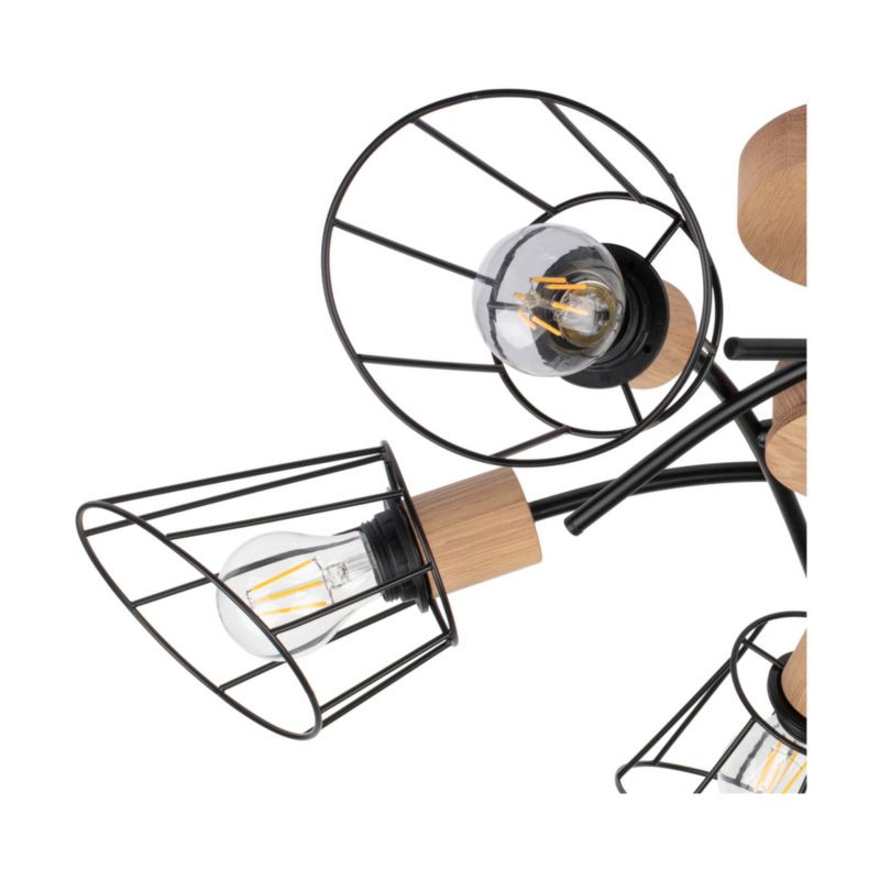 Drewniana Lampa Sufitowa SPOT Light  5xE27 Max.40W Dąb Olejowany FSC z Detalem Czerni, Polski Producent, 1 szt.