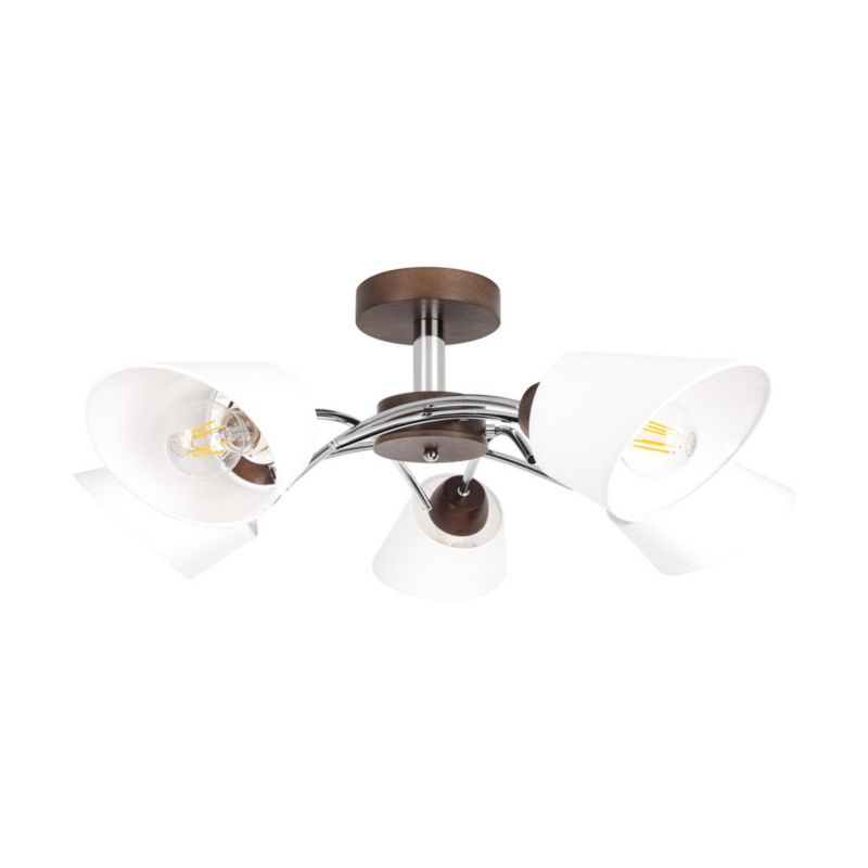 Drewniana Lampa Sufitowa SPOT Light  5xE27 Max.40W Drewno Bukowe Orzechowe FSC z Białą Tkaniną, 1 szt.