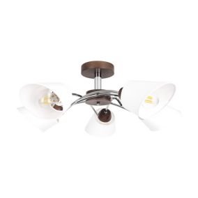 Drewniana Lampa Sufitowa SPOT Light  5xE27 Max.40W Drewno Bukowe Orzechowe FSC z Białą Tkaniną, 1 szt.