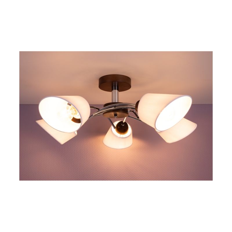 Drewniana Lampa Sufitowa SPOT Light  5xE27 Max.40W Drewno Bukowe Orzechowe FSC z Białą Tkaniną, 1 szt.