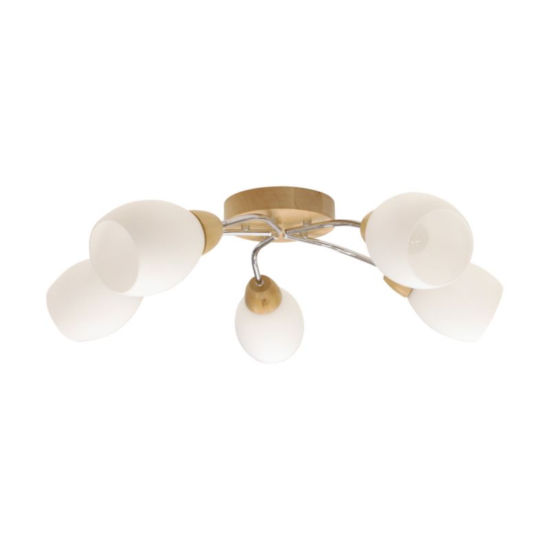 Drewniana Lampa Sufitowa SPOT Light  5xE27 Max.60W Naturalna Brzoza FSC z Białym Szkłem, Polski Producent, 1 szt.