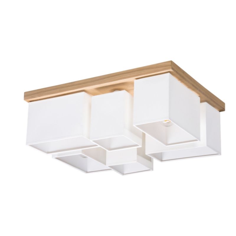 Drewniana Lampa Sufitowa  SPOT Light 6xE27 Max.25W Dąb Olejowany FSC w Połączeniu z Białymi Abażurami, 1 szt.