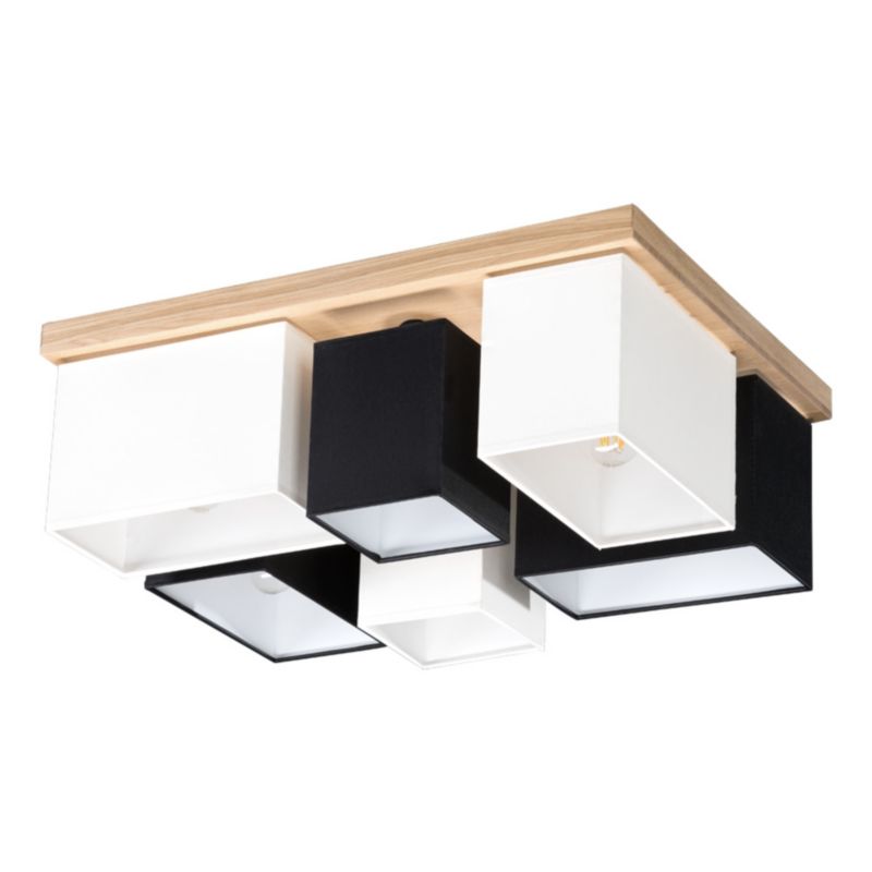 Drewniana Lampa Sufitowa SPOT Light 6xE27 Max.25W Dąb Olejowany FSC z Białymi i Czarnymi Abażurami, 1 szt.