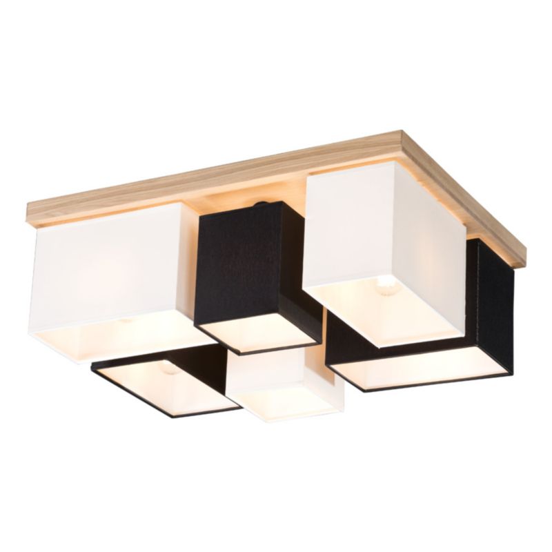 Drewniana Lampa Sufitowa SPOT Light 6xE27 Max.25W Dąb Olejowany FSC z Białymi i Czarnymi Abażurami, 1 szt.