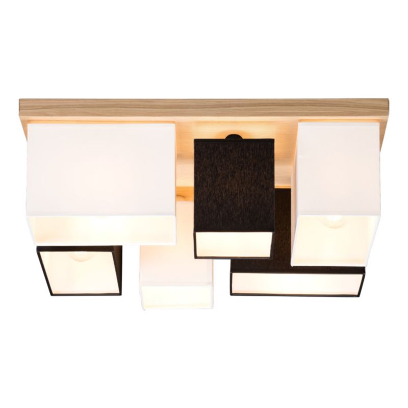 Drewniana Lampa Sufitowa SPOT Light 6xE27 Max.25W Dąb Olejowany FSC z Białymi i Czarnymi Abażurami, 1 szt.