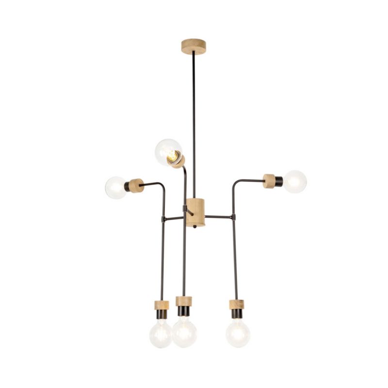 Drewniana Lampa Sufitowa SPOT Light 6xE27 Max.40W Dąb Olejowany FSC z Akcentami Czerni, Polski Producent, 1 szt.