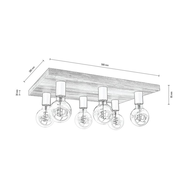 Drewniana Lampa Sufitowa SPOT Light  6xE27 Max.60W Sosna Bejcowana Orzechowa FSC, Polski Producent, 1 szt.