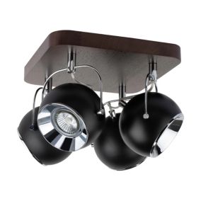 Drewniana Lampa Sufitowa SPOT Light Ball 4xGU10 LED 5W Drewno Bukowe Orzechowe FSC z Akcentem Czerni, Polski Producent, 1 szt.