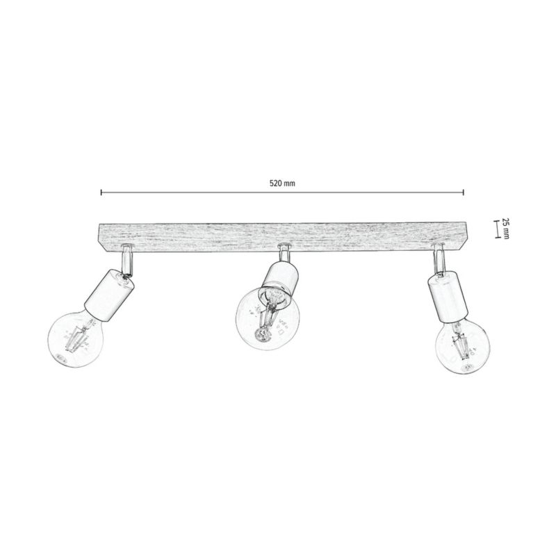 Drewniana Lampa Sufitowa SPOT Light Elmo 3xE27 Max.25W Dąb Olejowany FSC, Polski Producent, 1 szt.