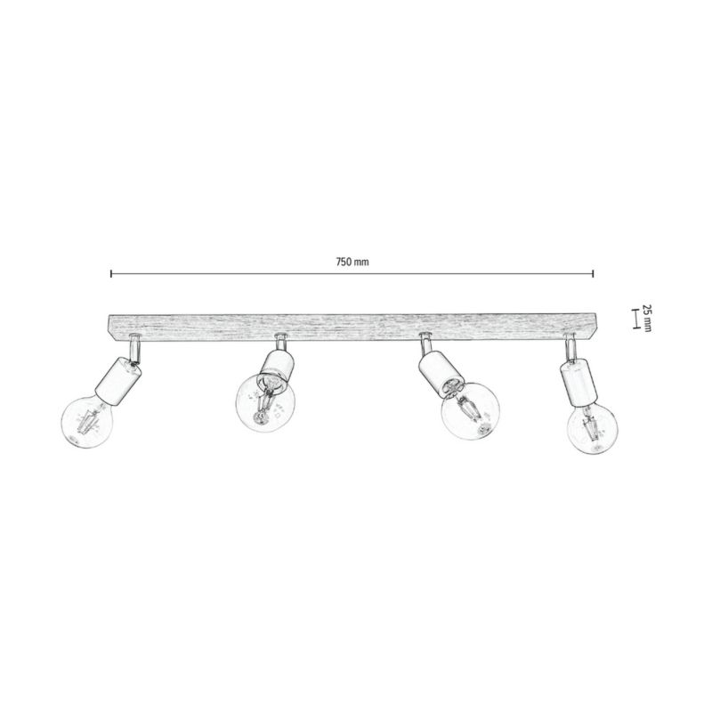 Drewniana Lampa Sufitowa SPOT Light Elmo 4xE27 Max.25W Dąb Olejowany FSC z Czarnym Metalem, Polski Producent, 1 szt.