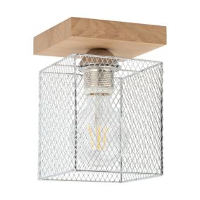 Drewniana Lampa Sufitowa SPOT Light Norman 1xE27 Max.25W Dąb Olejowany FSC z Akcentem Chromu, Polski Producent, 1 szt.