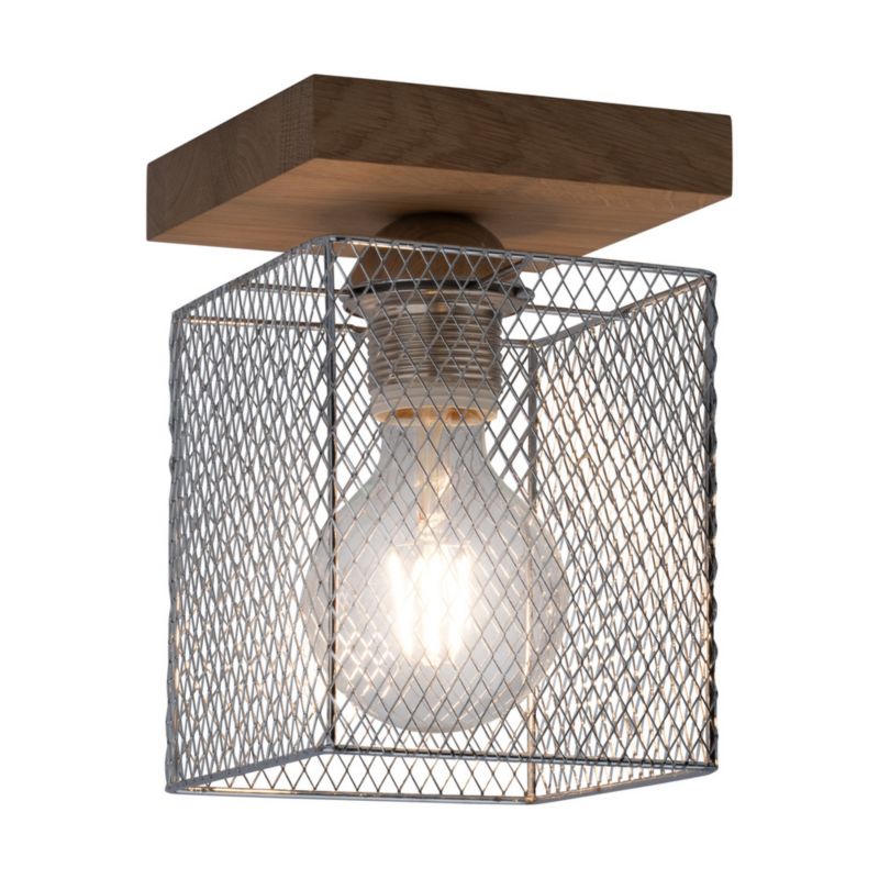 Drewniana Lampa Sufitowa SPOT Light Norman 1xE27 Max.25W Dąb Olejowany FSC z Akcentem Chromu, Polski Producent, 1 szt.