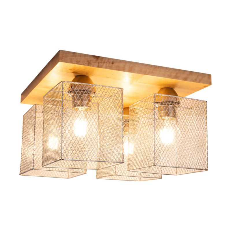 Drewniana Lampa Sufitowa SPOT Light Norman 4xE27 Max.25W Naturalna Brzoza FSC z Akcentem Chromu, Polski Producent 1 szt.