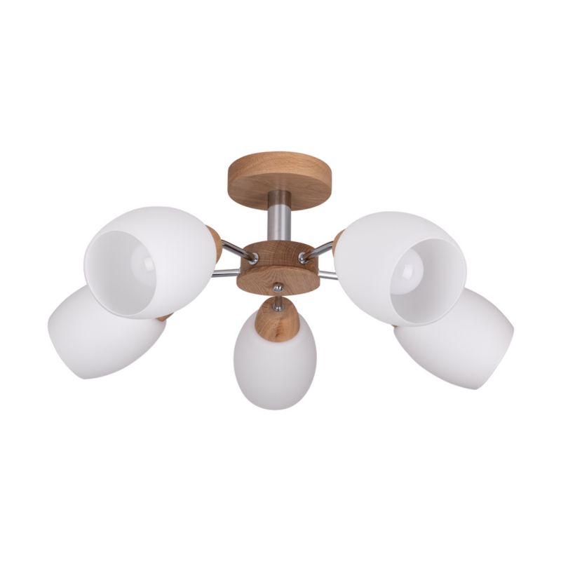 Drewniana Lampa Sufitowa SPOT Light Parma 5xE27 Max.60W Dąb Olejowany FSC z Białym Szkłem, Polski Producent, 1 szt.