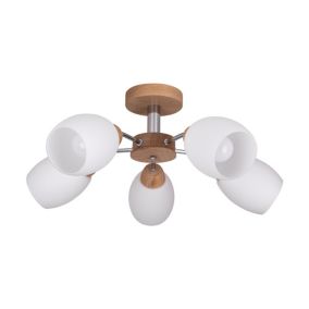 Drewniana Lampa Sufitowa SPOT Light Parma 5xE27 Max.60W Dąb Olejowany FSC z Białym Szkłem, Polski Producent, 1 szt.