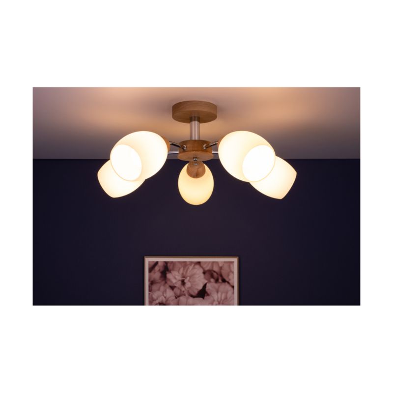 Drewniana Lampa Sufitowa SPOT Light Parma 5xE27 Max.60W Dąb Olejowany FSC z Białym Szkłem, Polski Producent, 1 szt.