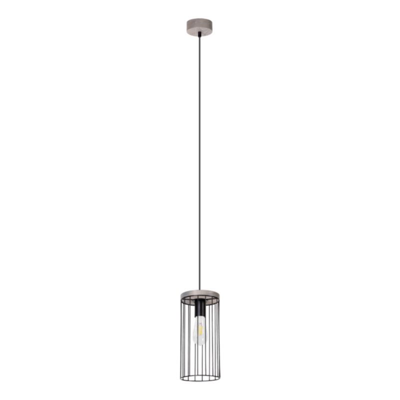 Drewniana Lampa Wisząca SPOT Light 1xE27 60W Drewno Sosnowe Szare FSC z Czarnym Kloszem, Polski Producent, 1 szt.
