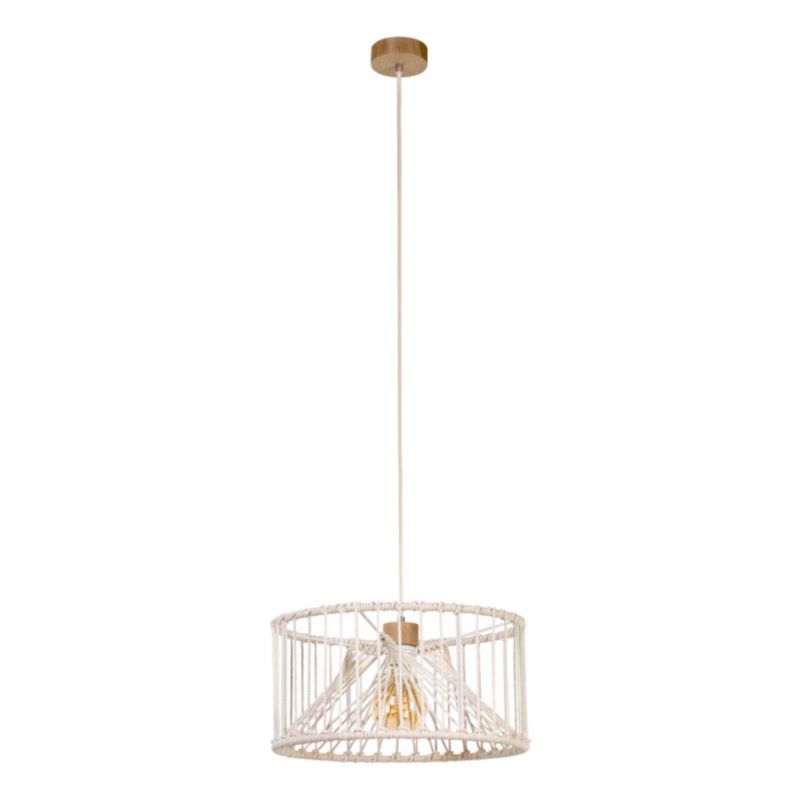Drewniana Lampa Wisząca SPOT Light 1xE27 Max.15W LED Dąb Olejowany FSC, Kremowy Bawełniany Sznurek, 1 szt.