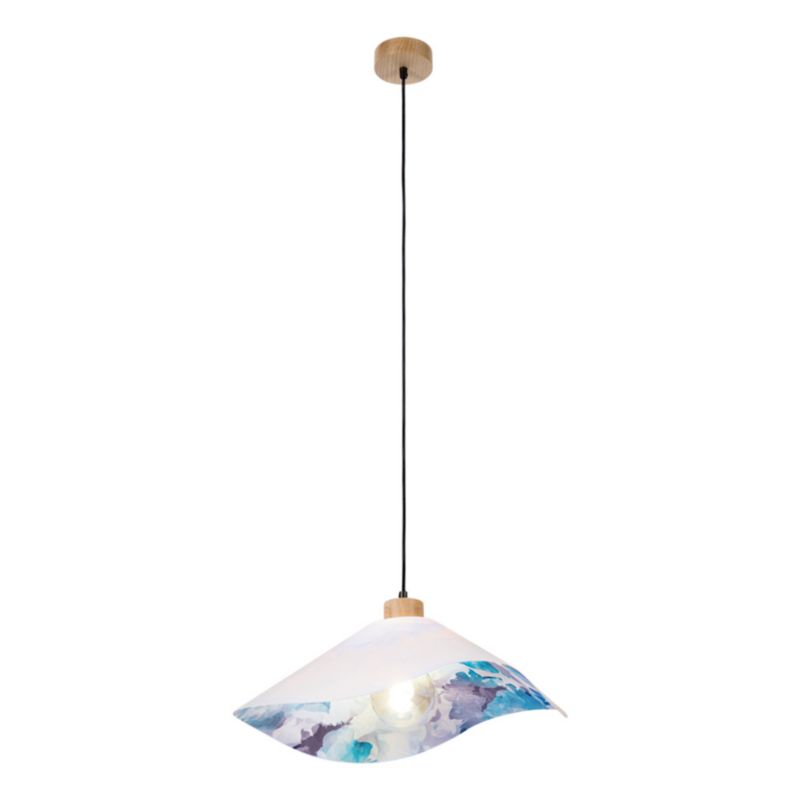 Drewniana Lampa Wisząca SPOT Light 1xE27 Max.40W Dąb Olejowany FSC z Białym Abażurem w Kwiatowy Wzór, 1 szt.