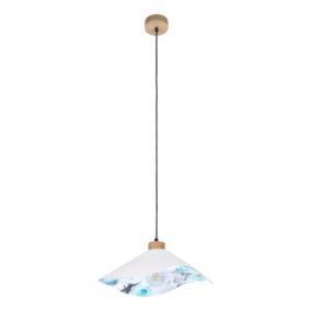 Drewniana Lampa Wisząca SPOT Light 1xE27 Max.40W Dąb Olejowany FSC z Białym Abażurem w Kwiecisty Wzór, 1 szt.