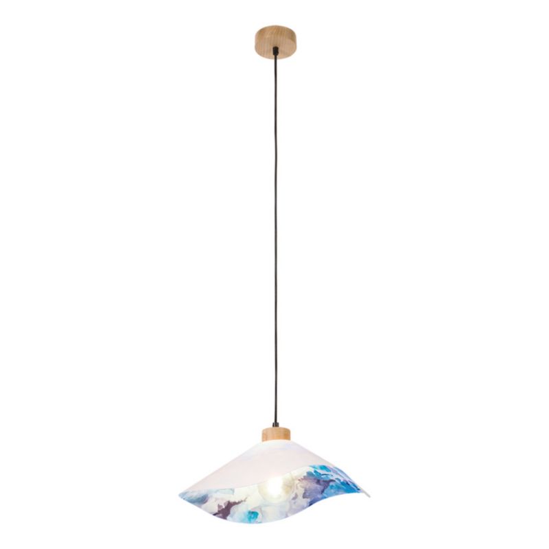 Drewniana Lampa Wisząca SPOT Light 1xE27 Max.40W Dąb Olejowany FSC z Białym Abażurem w Kwiecisty Wzór, 1 szt.