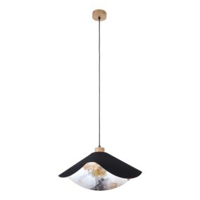 Drewniana Lampa Wisząca SPOT Light 1xE27 Max.40W Dąb Olejowany FSC z Czarnym Abażurem w Kwiatowy Wzór, 1 szt.