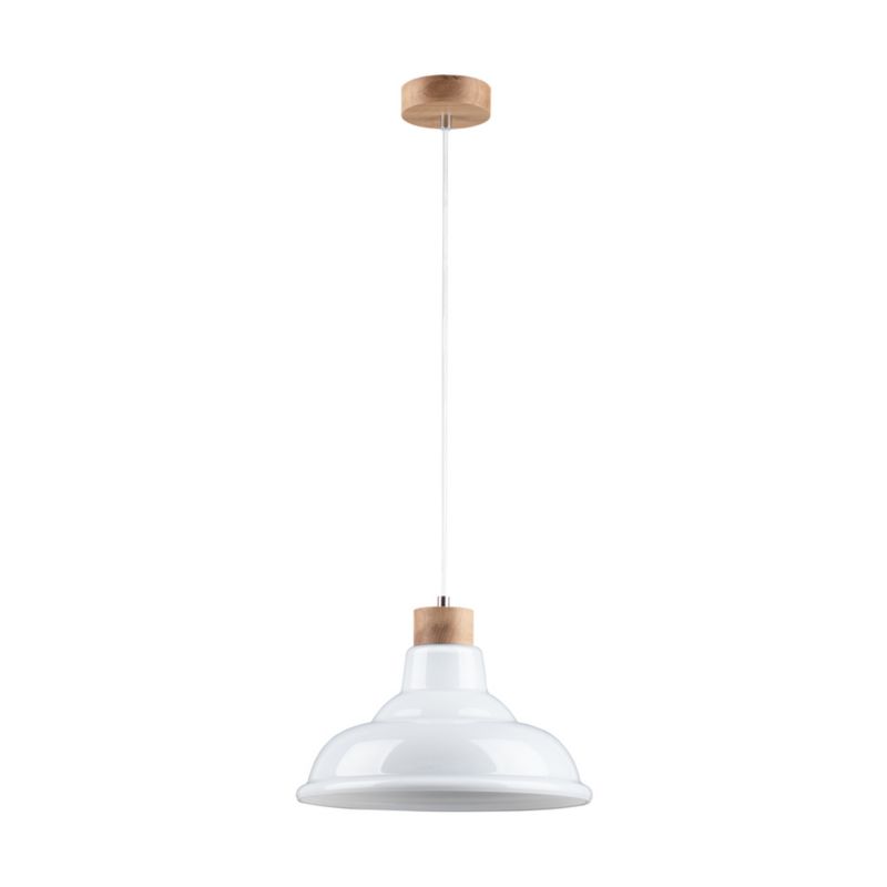 Drewniana Lampa Wisząca SPOT Light  1xE27 Max.60W Dąb Olejowany FSC, Biały Szklany Klosz, Polski Producent, 1szt.