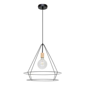Drewniana Lampa Wisząca SPOT Light 1xE27 Max.60W Dąb Olejowany FSC, Czarny Metalowy Klosz, 1 szt.