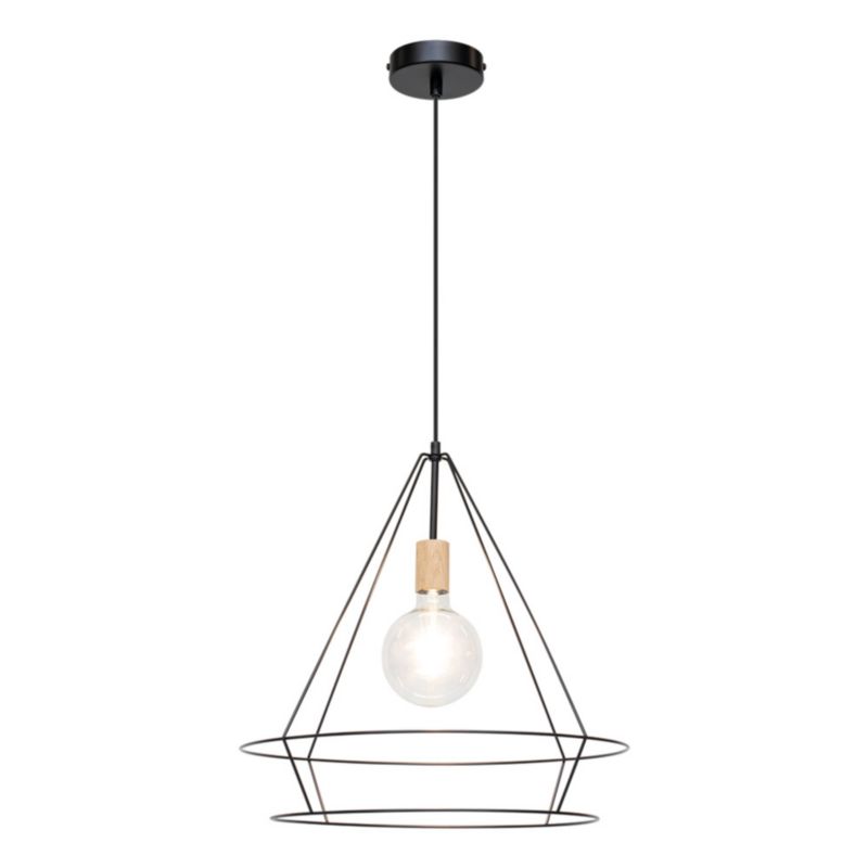 Drewniana Lampa Wisząca SPOT Light 1xE27 Max.60W Dąb Olejowany FSC, Czarny Metalowy Klosz, 1 szt.