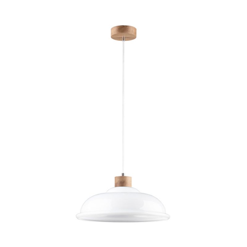 Drewniana Lampa Wisząca SPOT Light  1xE27 Max.60W Dąb Olejowany FSC i Białe Szkło, Polski Producent, 1 szt.