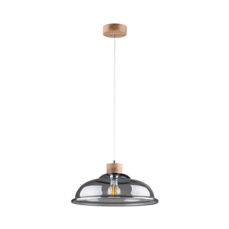 Drewniana Lampa Wisząca SPOT Light  1xE27 Max.60W Dąb Olejowany FSC i Dymione Szkło, Polski Producent, 1 szt.