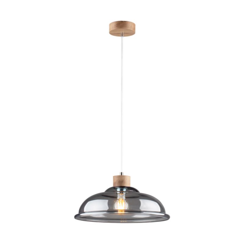 Drewniana Lampa Wisząca SPOT Light  1xE27 Max.60W Dąb Olejowany FSC i Dymione Szkło, Polski Producent, 1 szt.