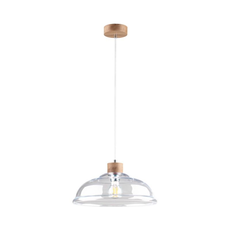 Drewniana Lampa Wisząca SPOT Light  1xE27 Max.60W Dąb Olejowany FSC i Transparentne Szkło, Polski Producent, 1 szt.