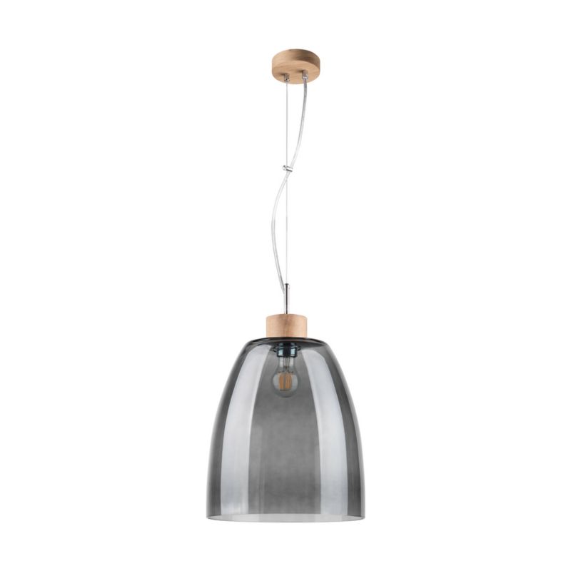 Drewniana Lampa Wisząca SPOT Light  1xE27 Max.60W Dąb Olejowany FSC, Szklany Dymiony Klosz, Polski Producent, 1szt.