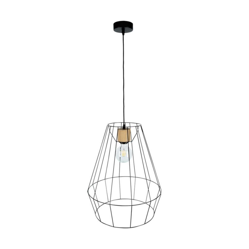 Drewniana Lampa Wisząca SPOT Light 1xE27 Max.60W Dąb Olejowany FSC w Połączeniu z Eleganckim Czarnym Kloszem, 1 szt.
