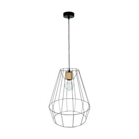 Drewniana Lampa Wisząca SPOT Light 1xE27 Max.60W Dąb Olejowany FSC w Połączeniu z Eleganckim Czarnym Kloszem, 1 szt.