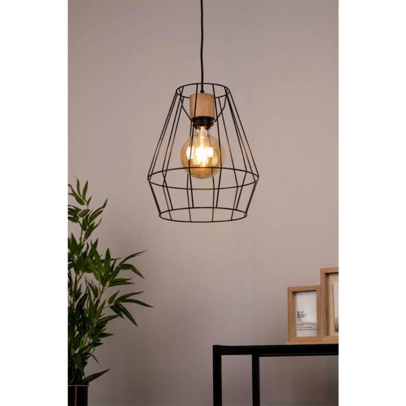 Drewniana Lampa Wisząca SPOT Light 1xE27 Max.60W Dąb Olejowany FSC w Połączeniu z Eleganckim Czarnym Kloszem, 1 szt.