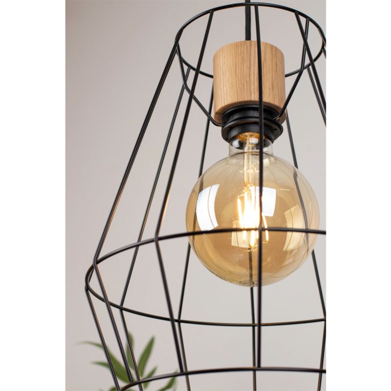 Drewniana Lampa Wisząca SPOT Light 1xE27 Max.60W Dąb Olejowany FSC w Połączeniu z Eleganckim Czarnym Kloszem, 1 szt.