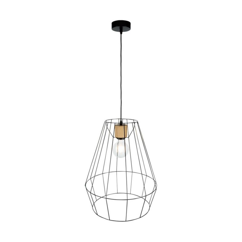 Drewniana Lampa Wisząca SPOT Light 1xE27 Max.60W Dąb Olejowany FSC w Połączeniu z Eleganckim Czarnym Kloszem, 1 szt.