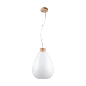 Drewniana Lampa Wisząca SPOT Light  1xE27 Max.60W Dąb Olejowany FSC z Białym Szklanym Kloszem, Polski Producent, 1szt.