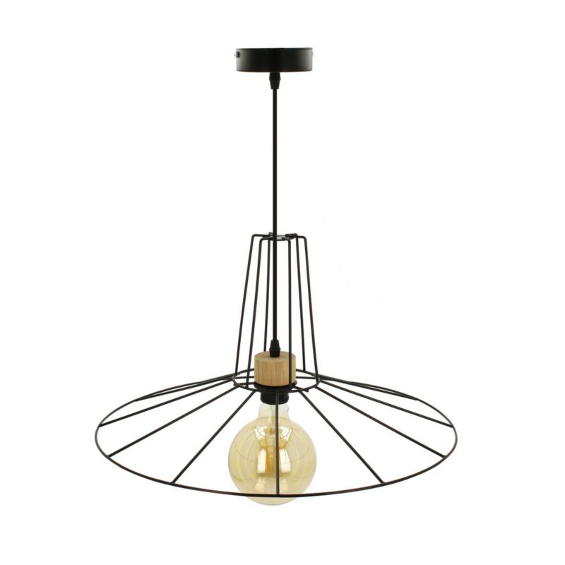Drewniana Lampa Wisząca SPOT Light  1xE27 Max.60W Dąb Olejowany FSC z Czarnym Kloszem Polski Producent, 1 szt.
