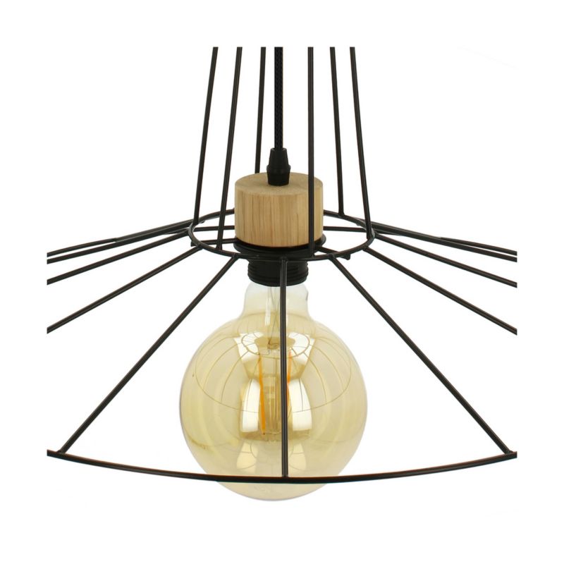 Drewniana Lampa Wisząca SPOT Light  1xE27 Max.60W Dąb Olejowany FSC z Czarnym Kloszem Polski Producent, 1 szt.